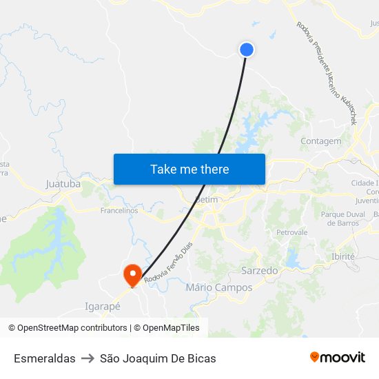 Esmeraldas to São Joaquim De Bicas map