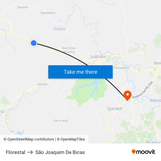 Florestal to São Joaquim De Bicas map