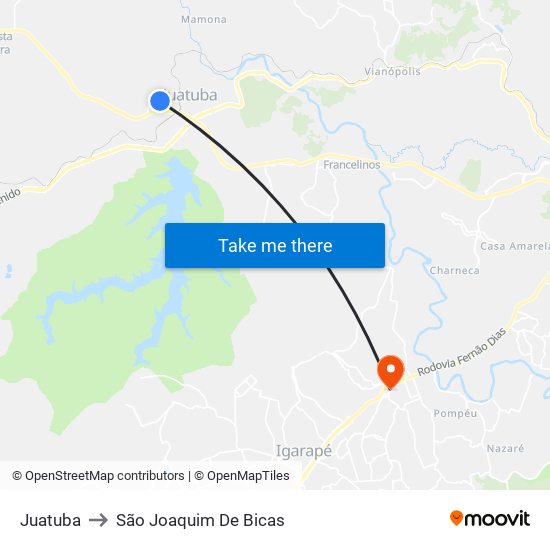 Juatuba to São Joaquim De Bicas map