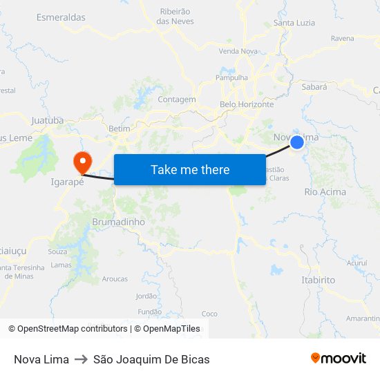 Nova Lima to São Joaquim De Bicas map