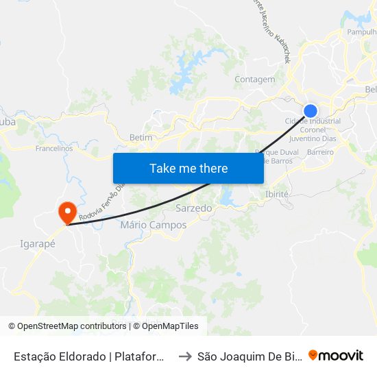 Estação Eldorado | Plataforma B6 to São Joaquim De Bicas map