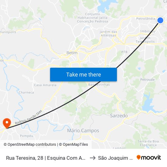 Rua Teresina, 28 | Esquina Com Avenida Nova York to São Joaquim De Bicas map