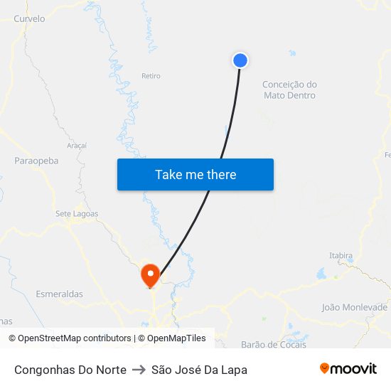 Congonhas Do Norte to São José Da Lapa map