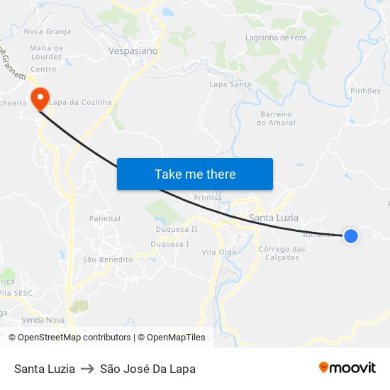 Santa Luzia to São José Da Lapa map