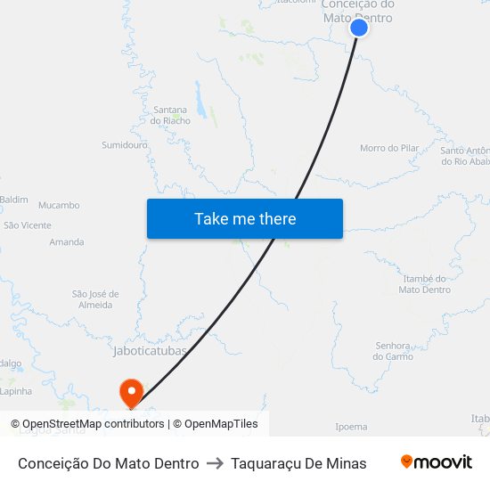 Conceição Do Mato Dentro to Taquaraçu De Minas map