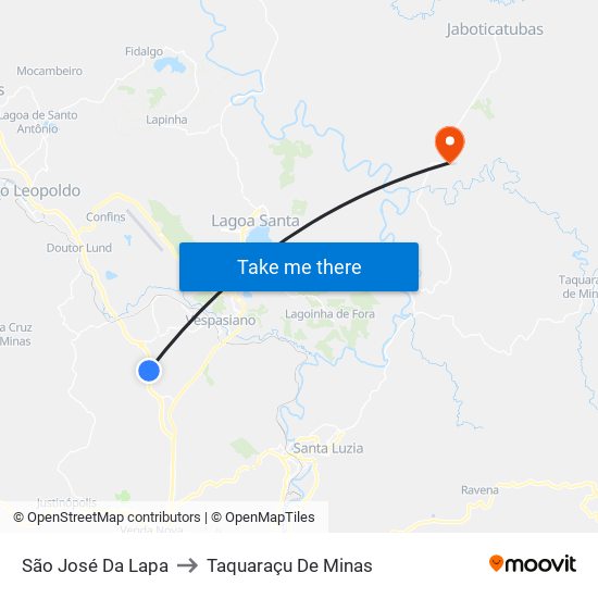 São José Da Lapa to Taquaraçu De Minas map