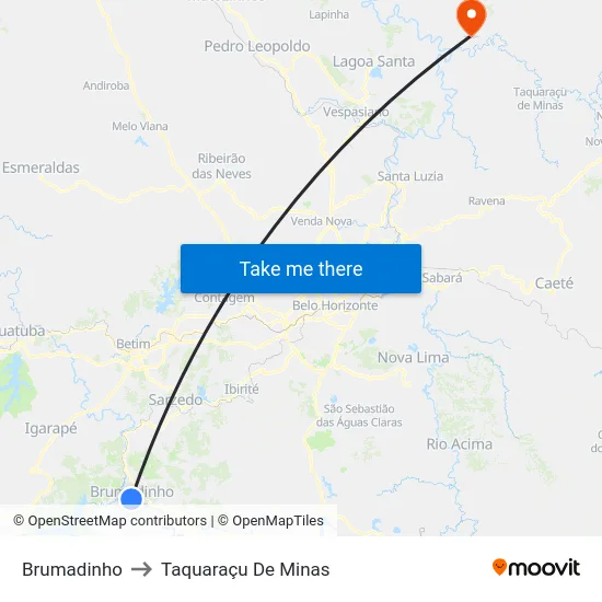Brumadinho to Taquaraçu De Minas map