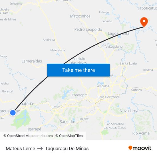 Mateus Leme to Taquaraçu De Minas map