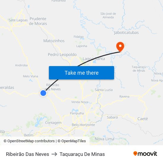 Ribeirão Das Neves to Taquaraçu De Minas map