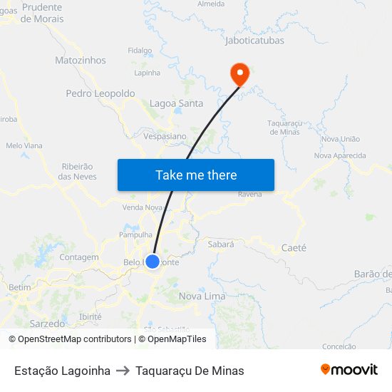 Estação Lagoinha to Taquaraçu De Minas map