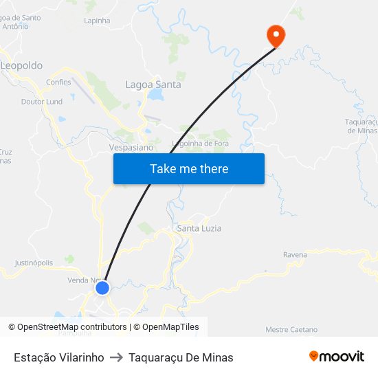 Estação Vilarinho to Taquaraçu De Minas map