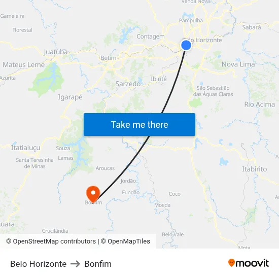 Belo Horizonte to Bonfim map