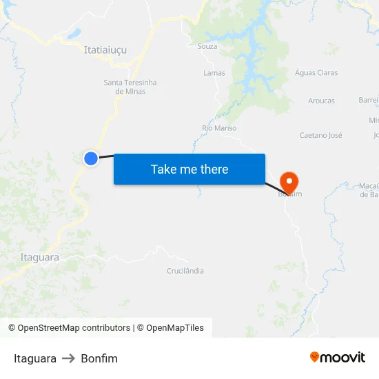 Itaguara to Bonfim map