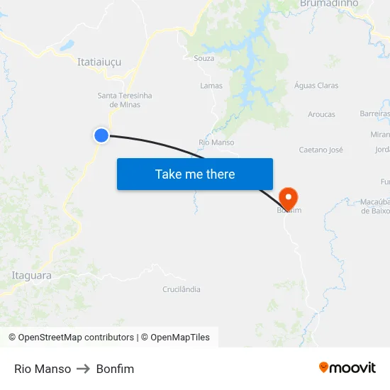 Rio Manso to Bonfim map