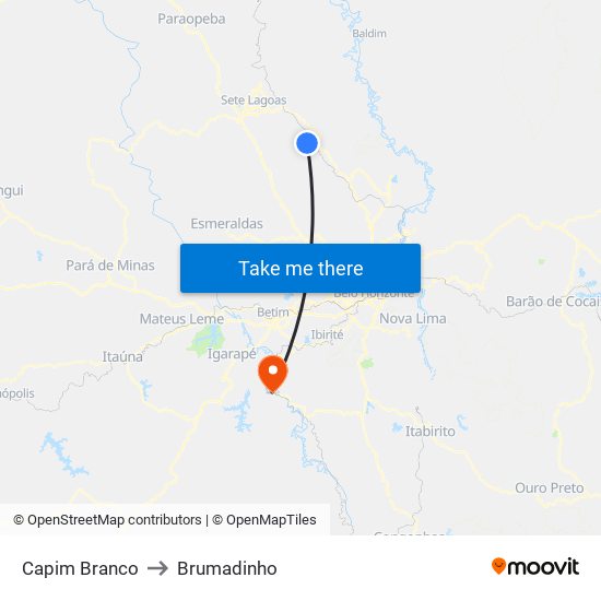 Capim Branco to Brumadinho map