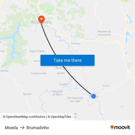 Moeda to Brumadinho map