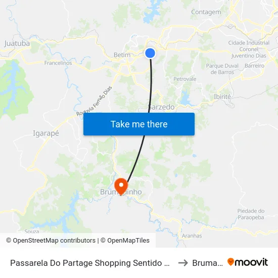 Passarela Do Partage Shopping Sentido Centro De Betim/Br-381 to Brumadinho map