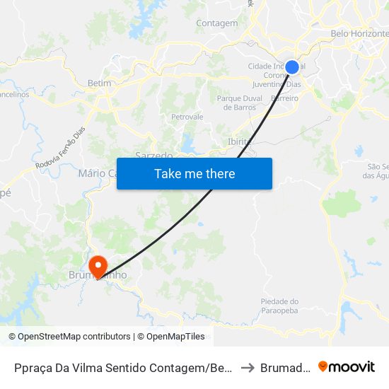 Ppraça Da Vilma Sentido Contagem/Betim/Barreiro to Brumadinho map