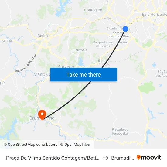 Praça Da Vilma Sentido Contagem/Betim/Barreiro to Brumadinho map