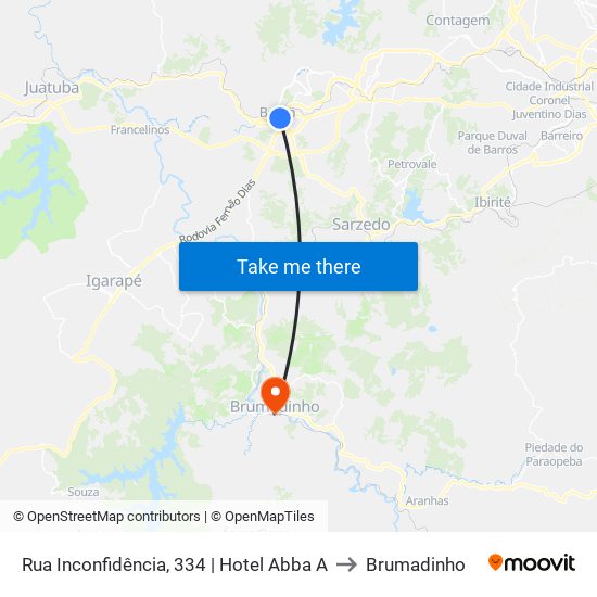Rua Inconfidência, 334 | Hotel Abba A to Brumadinho map