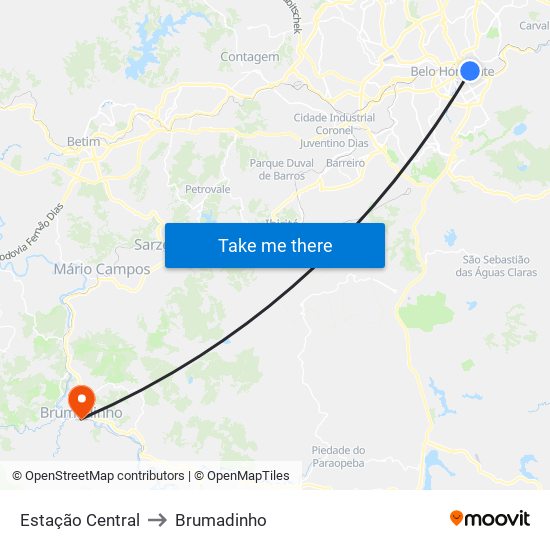 Estação Central to Brumadinho map