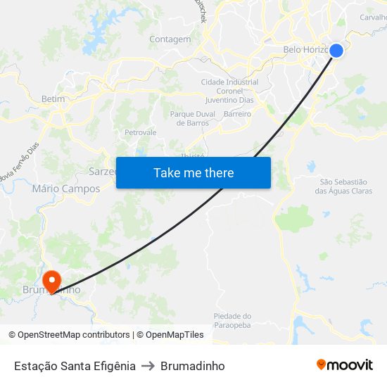 Estação Santa Efigênia to Brumadinho map