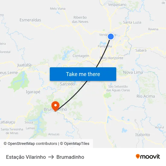 Estação Vilarinho to Brumadinho map