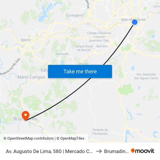 Av. Augusto De Lima, 580 | Mercado Central to Brumadinho map