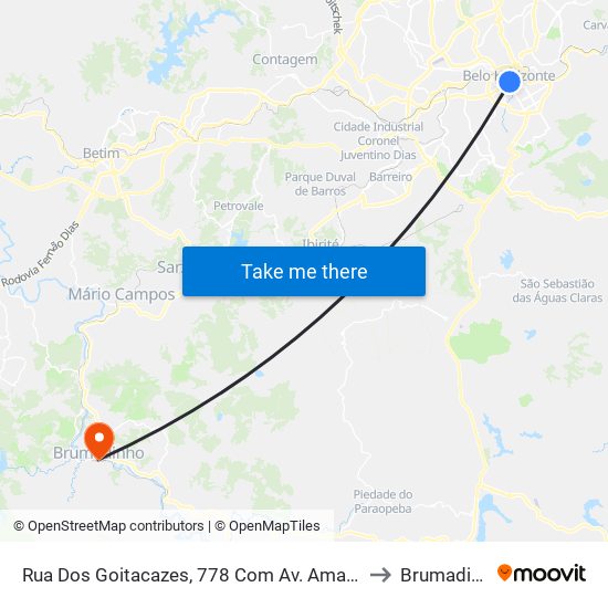 Rua Dos Goitacazes, 778 Com Av. Amazonas 2 to Brumadinho map