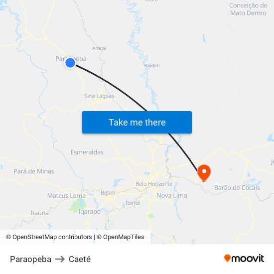 Paraopeba to Caeté map
