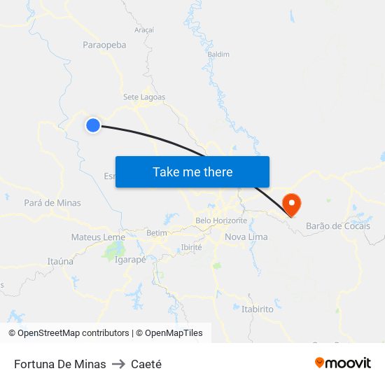 Fortuna De Minas to Caeté map
