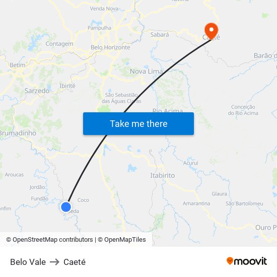 Belo Vale to Caeté map