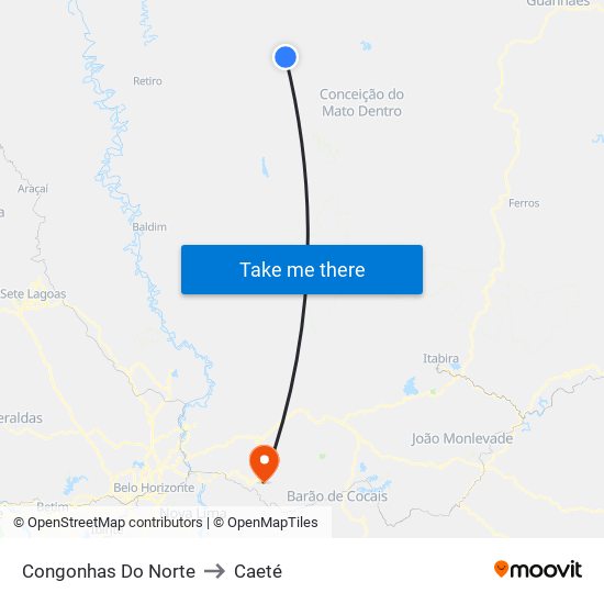 Congonhas Do Norte to Caeté map