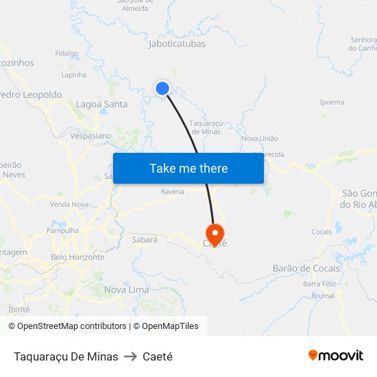 Taquaraçu De Minas to Caeté map