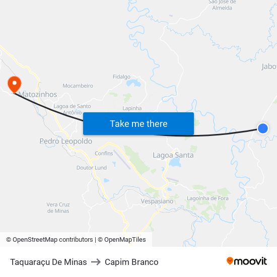 Taquaraçu De Minas to Capim Branco map