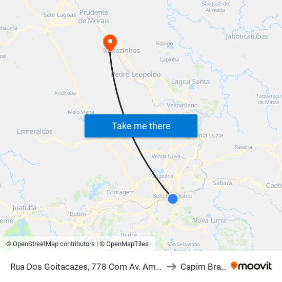 Rua Dos Goitacazes, 778 Com Av. Amazonas 2 to Capim Branco map