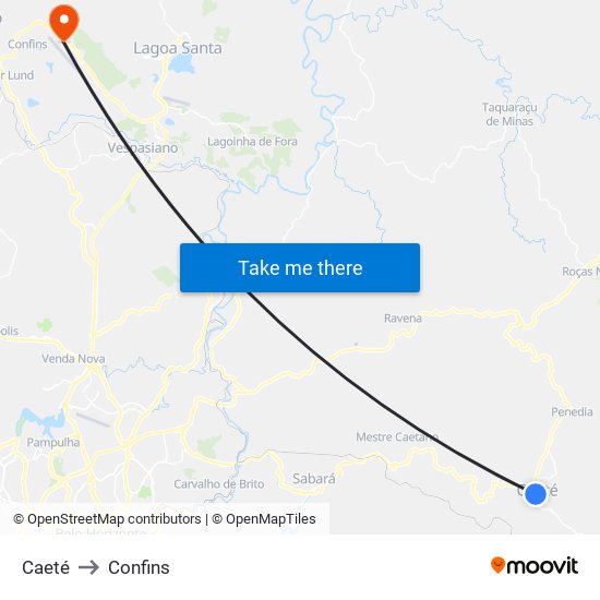 Caeté to Confins map