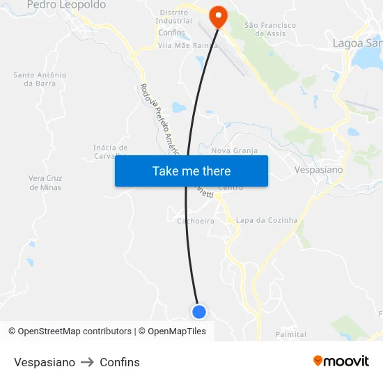 Vespasiano to Confins map