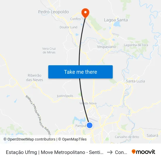 Estação Ufmg | Move Metropolitano - Sentido Centro to Confins map