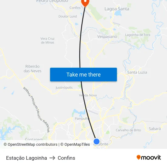 Estação Lagoinha to Confins map
