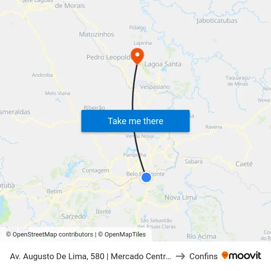Av. Augusto De Lima, 580 | Mercado Central to Confins map