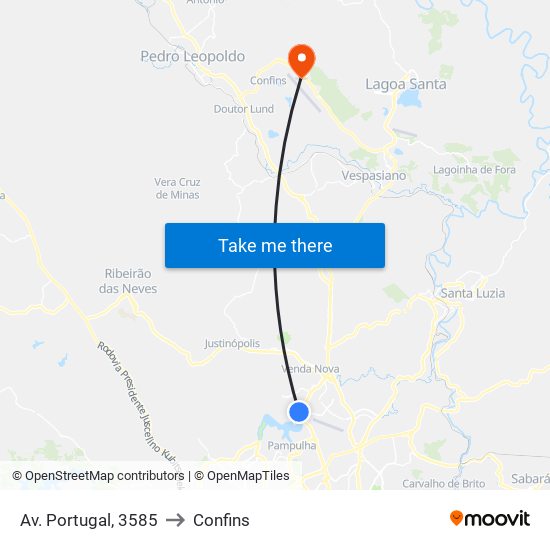 Av. Portugal, 3585 to Confins map