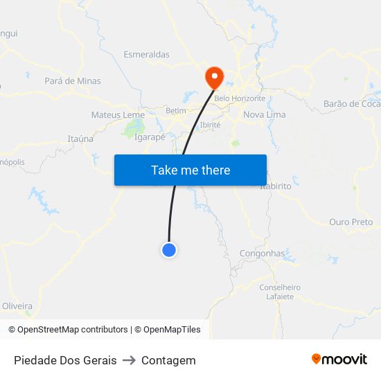 Piedade Dos Gerais to Contagem map