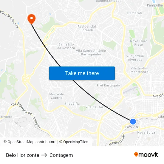 Belo Horizonte to Contagem map