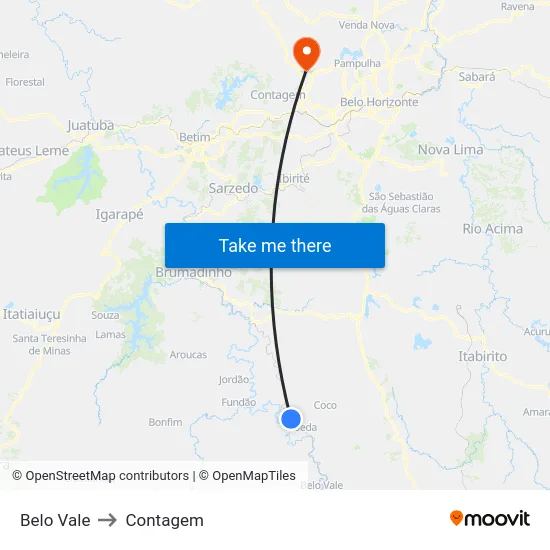 Belo Vale to Contagem map