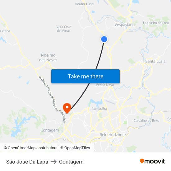 São José Da Lapa to Contagem map
