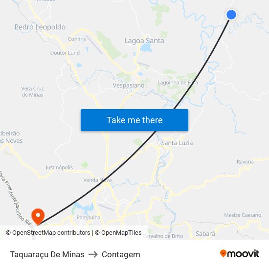 Taquaraçu De Minas to Contagem map