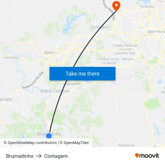 Brumadinho to Contagem map
