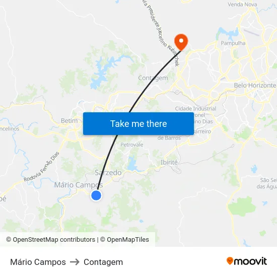 Mário Campos to Contagem map