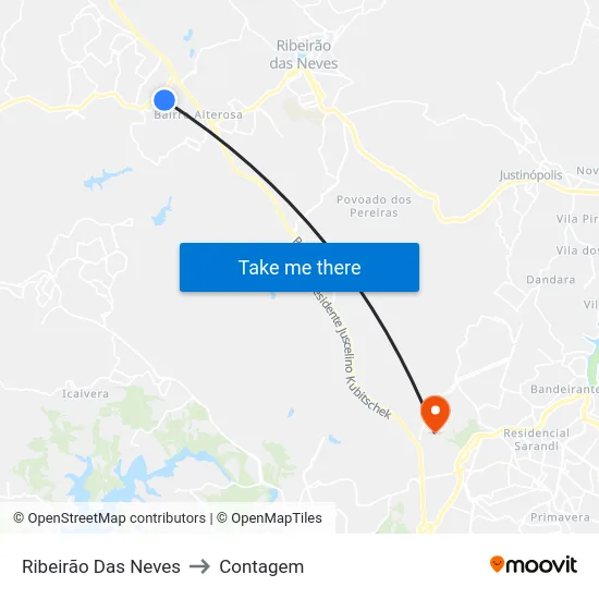 Ribeirão Das Neves to Contagem map